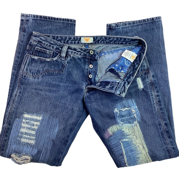 Antik Denim Artsy Decorated Distressed Straight Leg Jeans Blue - Picture 7 of 12